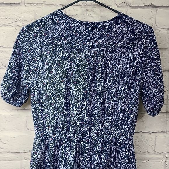 Lucky Brand Ruffled Surplice Blue Polka Dot Dress Cute Casual Comfy Pullover LB - Picture 10 of 11